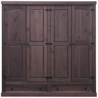 ebuy24 Kleiderschrank kolonial , Braun , Holz, Textil , 4 Fächer , 2 Schubladen , 194x196x58 cm , Schlafzimmer, Kleiderschränke