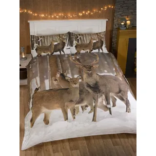 Hirsch Fotografien Tiere Quilt Bettbezug und 2 Kissenbezüge Bettwäsche-Set, Mehrfarbig, Mehrfarbig, King Size