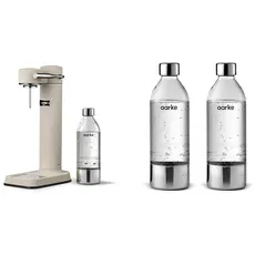Aarke Carbonator 3, Premium Wassersprudler aus Edelstahl mit Aarke Flasche, Sand Finish & 2er-Pack PET-Flaschen für Wassersprudler Carbonator 3, BPA-frei mit Details in Edelstahl, 800ml, AASPB1-STEEL
