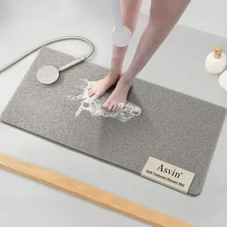 Asvin Weiche, strukturierte Badewannenmatte, 89 x 40,6 cm, phthalatfrei, rutschfeste Komfort-Badewannenmatten mit Abfluss, PVC-Luffa-Badezimmermatten für Nassbereiche, schnell trocknend