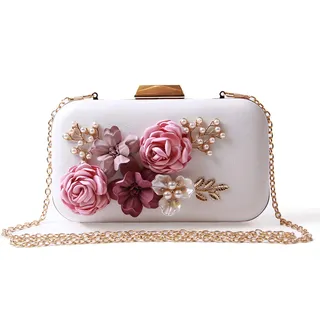 EVEOUT Blumenperle Perlen Hochzeit Handtasche für Bräute Damen Leder Abend Clutch Prom Party Tasche für Frauen Kleine Umhängetasche Geldbörsen für Mädchen