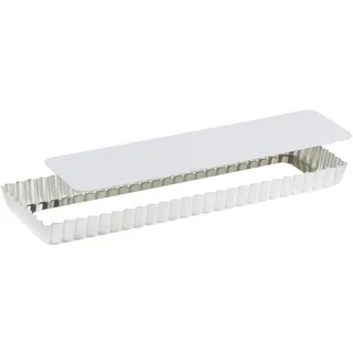 Gobel | Tortenform Rechteckig Geriffelt | Weißblech | Hebeboden | 35x11x2,6 cm | Ideal für hausgemachte Tartes, Torten oder Quiches | Made in France