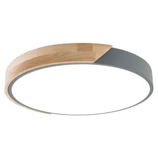 Deckenleuchten - LED / CCT Deckenleuchte "BORNEO" L: 52cm, Deckenlampe im Scandi Style, aus Holz und Kunststoff in grau, 52 x 51 x 5,5 cm, inkl. LED – dimmbar – CCT-Wechsler – Nachtlichtfunktion – Fernbedienung – Inkl. Memoryfunktion - Grau