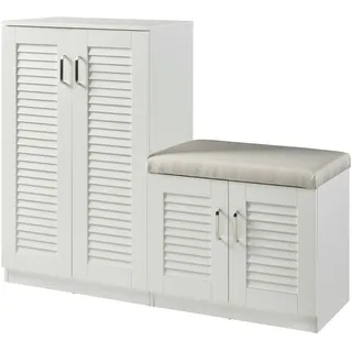 [en.casa] Løten 120 x 97 x 36 cm mit Sitzbank weiß / weiß