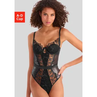 LASCANA Stringbody aus edler Spitze und schimmerndem Soft-Mesh, sexy Dessous, schwarz