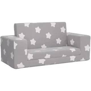 vidaXL Kinder-Schlafsofa 2-Sitzer Hellgrau mit Sternen Weicher Plüsch - Grau