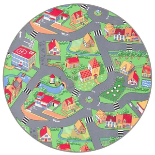 Snapstyle Little Village Kinderteppich 100 x 100 cm Grün/Mehrfarbig