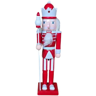 DRW Geschweißter Nussknacker aus Holz, Weiß und Rot, 10 x 8 x 38 cm, 10x8x38 cm