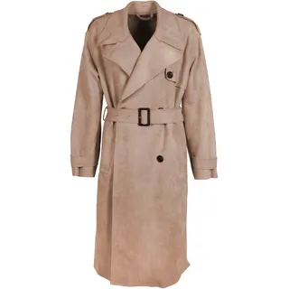 Lederimitatmantel MAURITIUS "2Wyunina", Damen, Gr. 4XL, grau (taupe), Obermaterial: 95% Polyester, 5% Elasthan, unifarben, normal knielang, Mäntel Lederimitatmantel