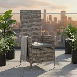 Verstellbarer Garten Relaxsessel Grau Polyrattan Gartenmöbel Balkon Sitzmöbel - Grau