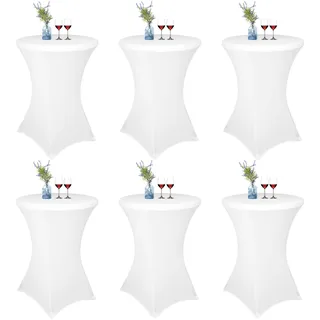 6er-Set Weiß Stretch Stehtisch Husse für Bistrotisch Ø 80-85 cm Spandex Stretch Tischdecke, Verstärkung im Fußbereich Für Hochzeit Geburtstagsfeier Bankett Stehtische und Bistrotische(80×110cm,Weiß)