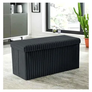Ottomane mit Stauraum, Cord, klappbar, Fußhocker, Sitzgelegenheit, Aufbewahrung, Truhe, Bank, Decke, Wäschebox (Anthrazit, Groß – 76 x 38 cm)