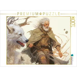 CALVENDO Puzzle Ein Druide mit seinen Wölfen | 1000 Teile Lege-Größe 64x48cm Foto-Puzzle für glückliche Stunden