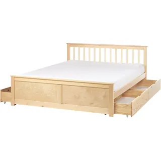 Beliani Bett, mit Schubladen Kiefernholz Olendon 160 x 200 cm