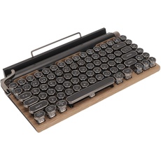 VBESTLIFE Retro-Schreibmaschinentastatur, 83 Tasten, Kabellose Mechanische Vintage-Bluetooth-Tastatur mit Runder Metallkappe für Desktop-PC, Laptop, Telefon (Farbe der Holzmaserung)