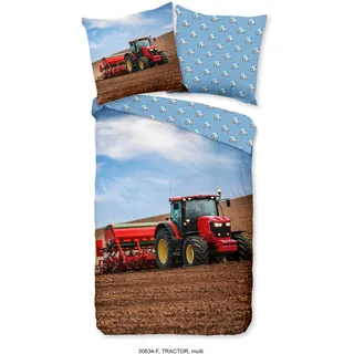 good morning Kinderbettwäsche »Working Tractor«, Biber, 135x200, Warm, Weich, Wendeoptik, Reißverschluss, Junge Traktor, bunt