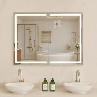 Vevor Beleuchteter Medizinschrank mit HD-Spiegel, 3 Farben 60x80cm Wandmontage,