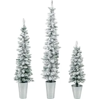 COSTWAY 3er Weihnachtsbaum Künstlich mit Schnee, 90+120+150cm, Tannenbaum Bleistift mit Sockel aus Metall, Kunstbaum Christbaum Weihnachten, für Zuhause Büro Geschäfte, Grün und Weiß - Grün, Weiß, Silber