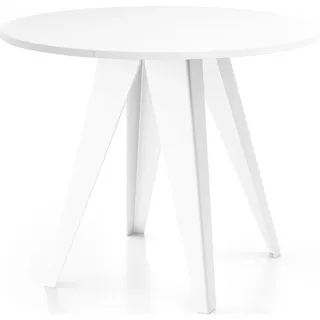 WFL GROUP Esstisch Weiß im Industriestil - Modern, Rund - Ausziehbar von 100 cm bis 140 cm, Pulverbeschichtete Metallbeine - Weiß - Weiß