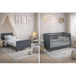 Nelly Babybett 120x60 cm – Kinderbett – Umbaubar zum Juniorbett – Buche Massivholz – 3 Schlupfsprossen – EN 716 – Grau - Grau