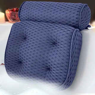 Badewannenkissen für Badewanne, 4D-Mesh-Spa, Badewannenkissen mit 7 Saugnäpfen, Kopf-, Nacken-, Schulter-, Rückenstütze waschbar, schnell trocknend (Denim)