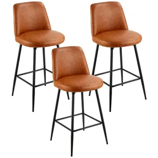 Vevor Barhocker Thekenhocker 3 Stk. (98 cm hoch) Küchenstuhl aus PU-Leder mit Rückenlehne & Metallrahmen, Bistrostuhl (136,1 kg belastbar) Küche Esszimmer Bar Kücheninsel, Barstuhl Braun