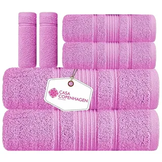 Casa Copenhagen 2 große Badetücher, 2 große Handtücher, 2 Waschlappen, superweiche ägyptische Baumwolle, 6-teiliges Premium-Handtuch-Set für Hotel & Spa, Badezimmer, Küche, Dusche – Rosa
