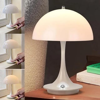 Tischlampe kabellos mit Touch Dimmbare LED Akku Pilz Tischleuchte USB Aufladbar Schreibtisch Lampe Weiß Acryl Lampeschirm Nachttischlampe Mushroom Leselampe 3000K-6000K für Schlafzimmer Restaurant Bar