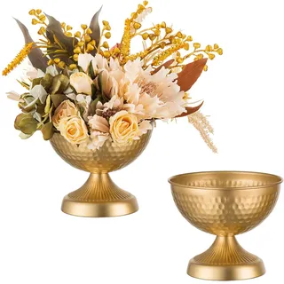 Sziqiqi Urnen Vasen für Hochzeit Tischdeko - 15cm Hoch Gold Metall Vase Satz von 2 Kleinen Vintage Blumenarrangement Töpfe für Tisch Elegante Gehämmerte Blumenvase für Weihnachten Jahrestag Party