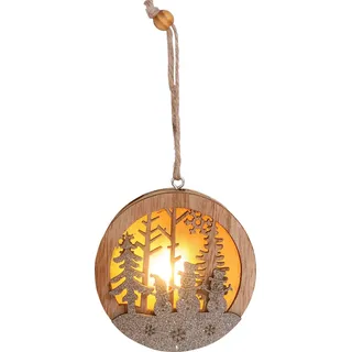 Dekoration MagicHome Weihnachten, Schneemann in der Kugel, LED, hängend, MDF, 8,5x2x8,5 cm