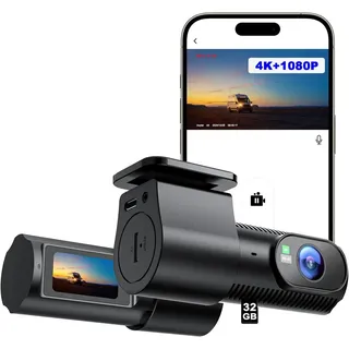 Avylet 4K+1080P Dashcam Auto Vorne Hinten, 5GHz Wi-Fi/APP Mini Dual Auto Kamera,1,5′′ IPS, Unterstützt Externes GPS-Modul, Parküberwachung, Super Nachtsicht, WDR, 170°Weitwinkel, G-Sensor, Max 256GB