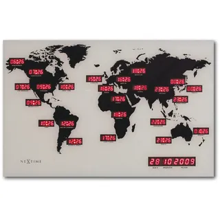 NeXtime Digitale Weltzeituhr World TIME Digit, Glas + Aluminium, 55 x 36 cm