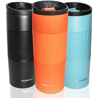 Kaffeebecher to go, Edelstahl Kaffee Thermobecher, 480ml, 100% auslaufsicher, Travel Mug für Kaffee & Tee, Personalisiert, Isoliert, BPA-frei (Orange)