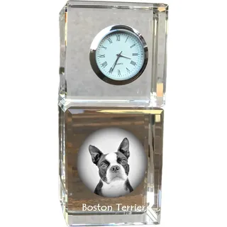 Boston Terrier - Kristalluhr mit Foto, Hundebild im Kristall, personalisierte Schreibtischuhr von Art-Dog.