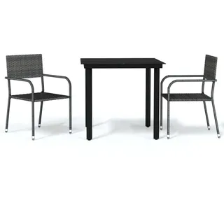 Garten-Essgruppe 2-Sitzer Grau, PE-Rattan & Stahl, witterungsbeständig, Stapelstühle, 80x80 cm - Grau, Schwarz