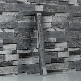 Hode Selbstklebende Tapete Steinoptik Selbstklebende Folie Ziegel für Küche | 44X600cm Klebefolie Möbel Steintapete Möbelfolie Cyan Backstein Wandtapete für Wohnzimmer Schlafzimmer Wand Stein Dekoratives