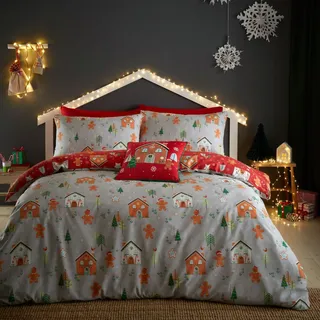 Bedlam Weihnachts-Bettbezug Lebkuchenhaus Wendbar 200 x 200 cm + 2 x 80 x 80 cm