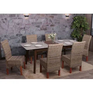 6er-Set Esszimmerstuhl Korbstuhl Stuhl M44, Kubu-Rattan ohne Sitzkissen - Braun