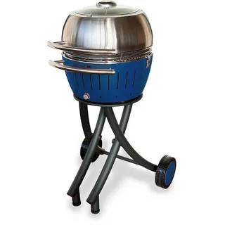 LotusGrill XL Gartengrill Set Tiefblau - Grillwagen mit Grillhaube XL aus Edelst