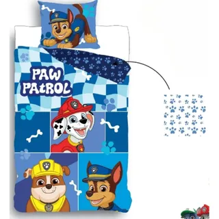 Paw Patrol Bettbezug 135x200 cm & Kopfkissenbezug 80x80 cm – Aus 100% Baumwolle für Kinder Blau