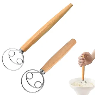 Niaciswe Dänischer Teigbesen 2PCS Dänischer Schneebesen(33cm & 24cm)Edelstahldraht mit bequemem Holzgriff Eierschläger Holländischer Schneebesen Eierschläger für Kuchenherstellung Kochen Gebäck Backen