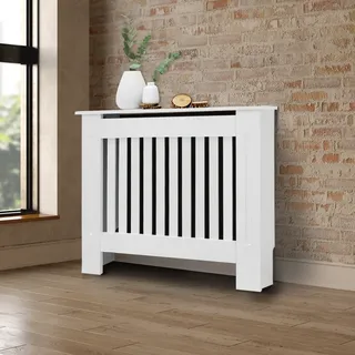 ECD Germany Heizkörperverkleidung Landhausstil 78x19x82 cm, Weiß, aus MDF lackiert, Heizungsverkleidung für Schlafzimmer Wohnzimmer - Weiß