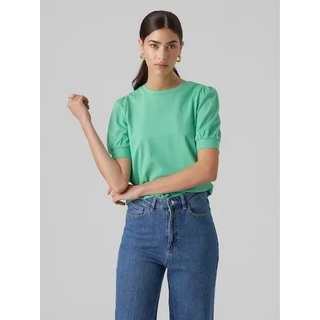 T-Shirt VERO MODA "VMKERRY 2/4 O-NECK TOP VMA JRS NOOS", Damen, Gr. XS, grün (jade cream), Jersey, Obermaterial: 100% Baumwolle, unifarben, figurumspielend hüftlang, Rundhals, Puffärmel, Shirts T-Shirt, mit Rundhalsausschnitt