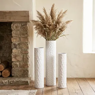Sziqiqi Metall Bodenvase Groß Weiß 3er: Hohe Vasen Boden für Pampasgras | Dickes, Stabile, Pflegearm, 70/60/50cm, Modern, Sicher für Kinder und Haustiere, Indoor, Wohnzimmer, Einweihung
