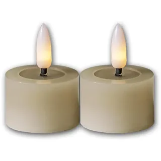 Star Trading 060-03 LED-Echtwachs-Kerze "Flamme Flow", 2er Set beige, Wachsspiegeloptik, je 4 x 5 cm, naturgetreue Flamme, inkl. Batterie, Timer, Vierfarb-Karton
