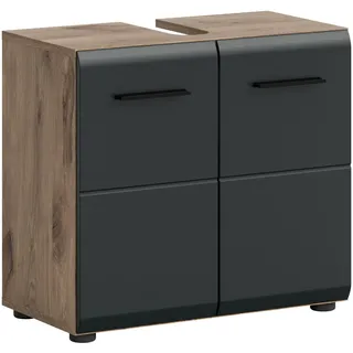 xonox.home – Waschbeckenunterschrank Ice 60x54x30 cm in Korpus Nox Oak Nachbildung und Front schwarz matt – Stilvoller Unterschrank für Waschbecken – elegant & kompakt