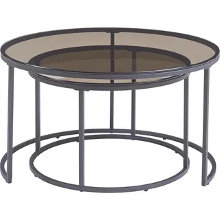 [en.casa] Couchtisch 2er Set Kokkola Metallgestell rund Rauchglas, grau - Grau