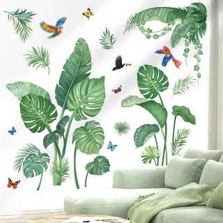 wondever Wandtattoo Palmen Blätter Wandaufkleber Tropische Pflanzen Verlässt Grün Wandsticker Wanddeko für Wohnzimmer Schlafzimmer Büros