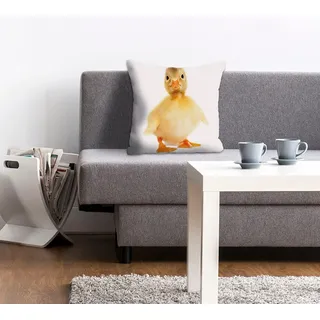 queence Dekokissen "Manuel" Kissenhülle,Ente,Tiermotiv,Niedlich,Haustier,Verspielt,Zart, gelb, bedruckt