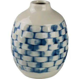 AM Design "Karo, blau-weiß, Tischvase aus Keramik in bauchiger Form", Keramikvase, Dekoobjekt, Blumenvase,